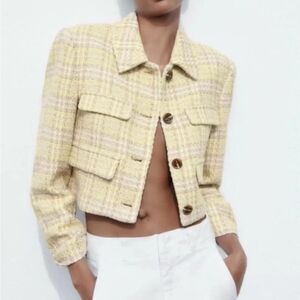 NWT Zara Yellow and Gray Blazer Cropped Tailored in Sz XS